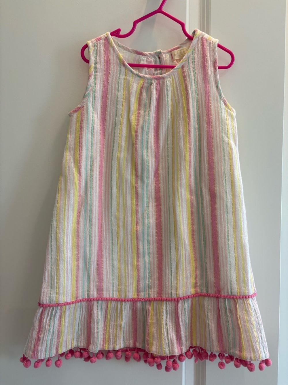 Pastel Stripe Pom-Pom Sleeveless Dress for Girls - Pink & Multi